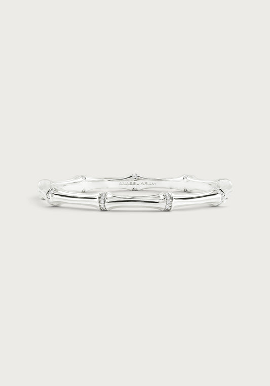 Bamboo Hinged Bangle, Silver