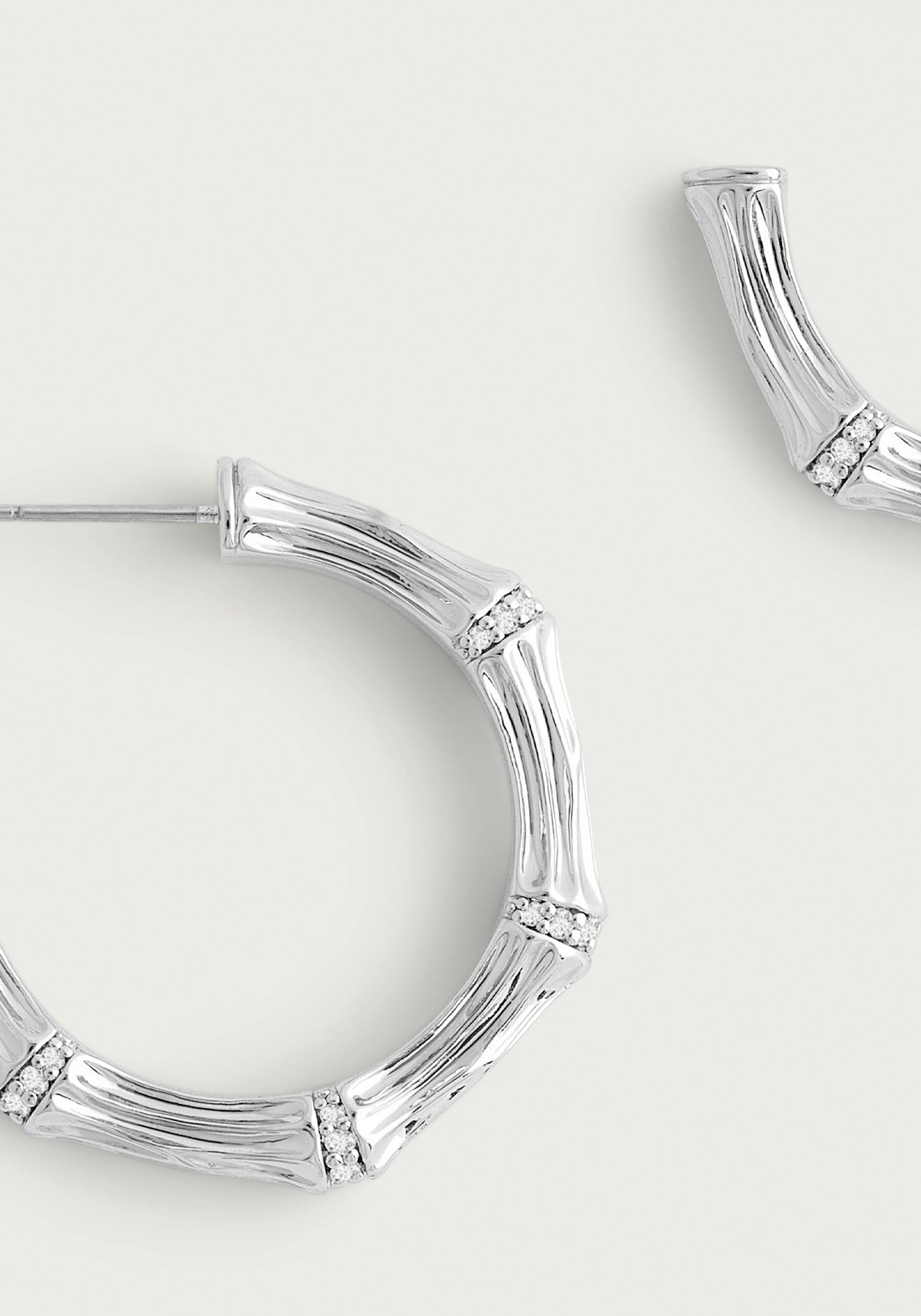 Bamboo Medium Hoop Earrings, Silver