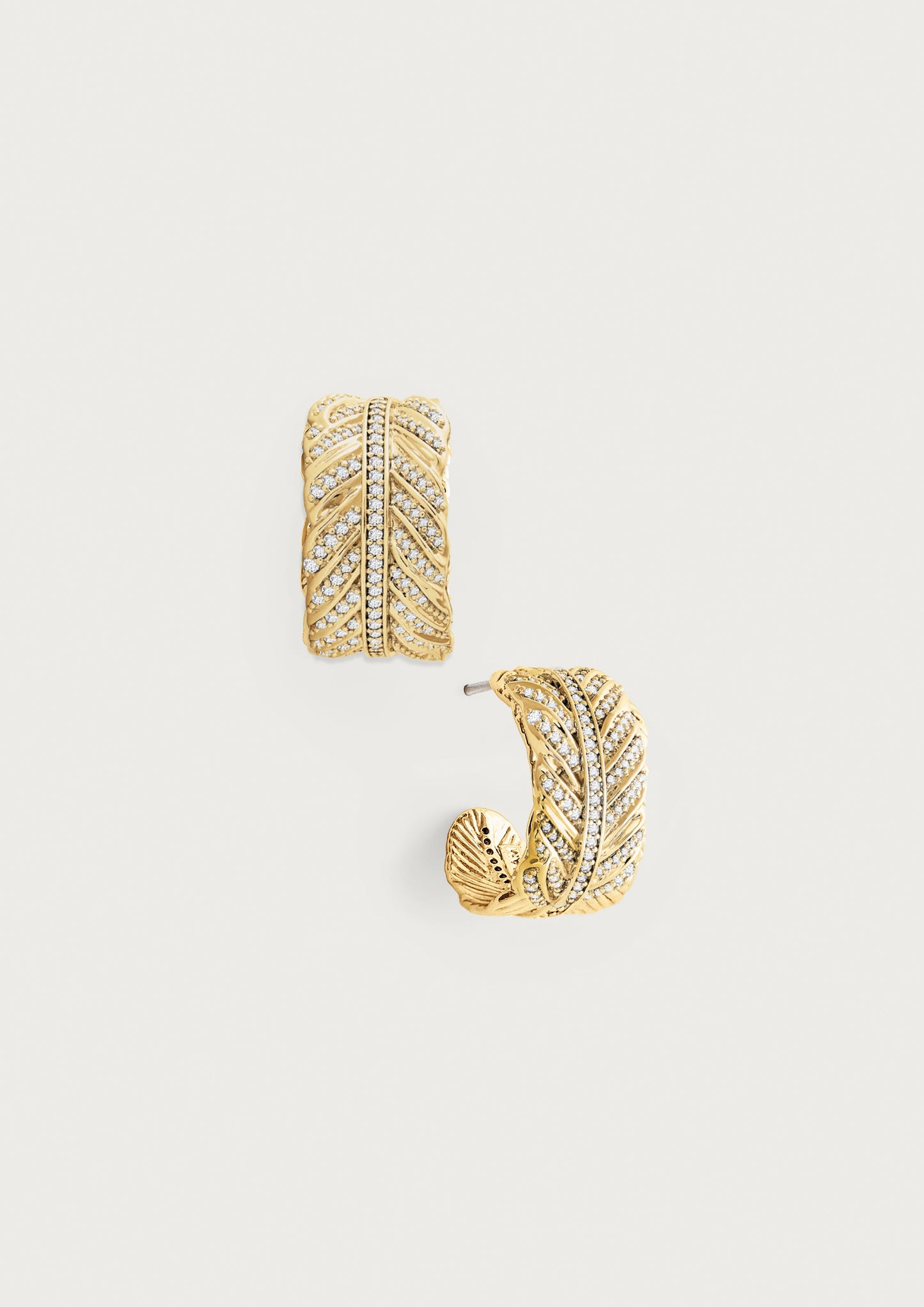 Feather Small Pave Hoop Earrings