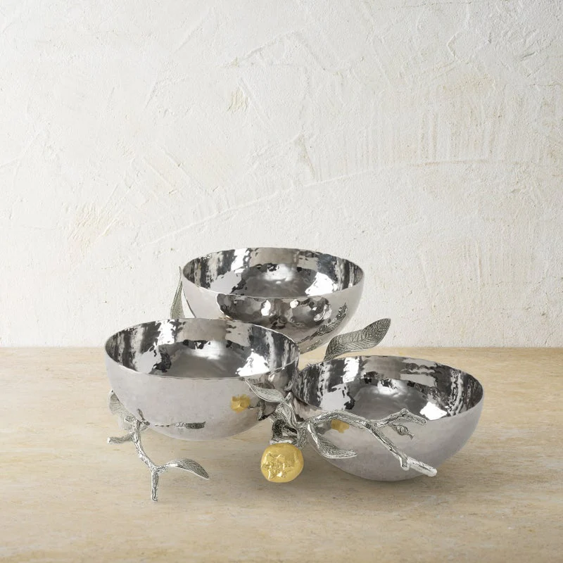 Pomegranate Silver & Gold Triple Bowl