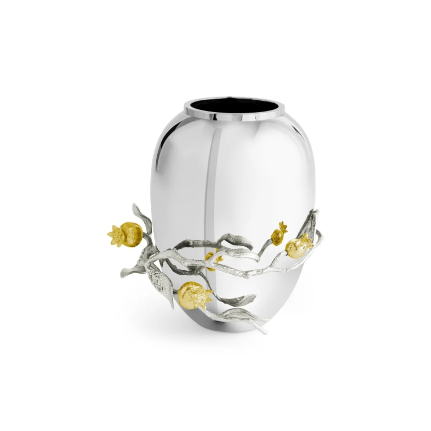Pomegranate Silver & Gold Vase