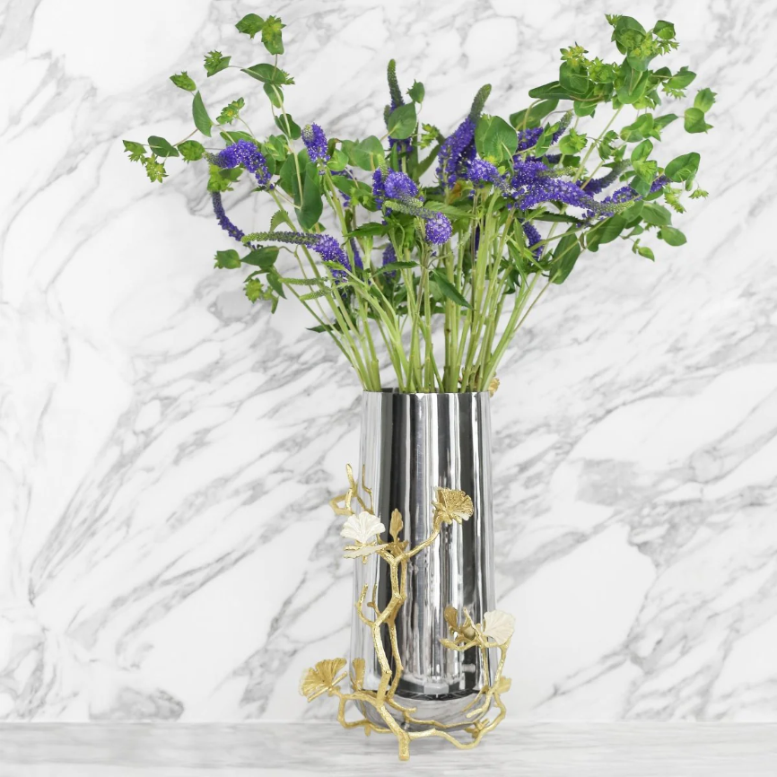 Butterfly Ginkgo Gold Vase