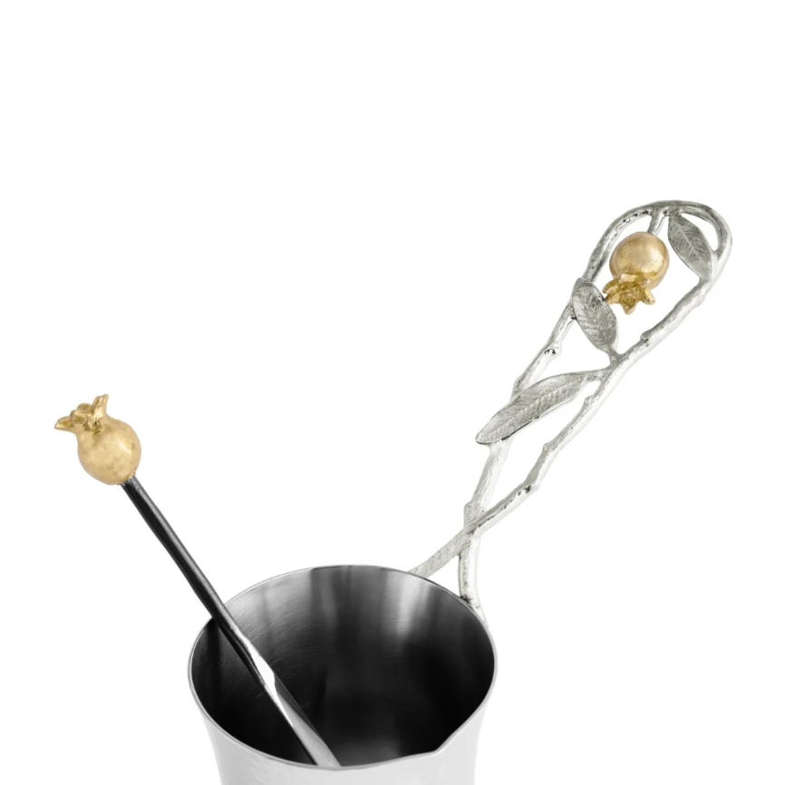 Pomegranate Silver & Gold Coffee Pot w/ Spoon