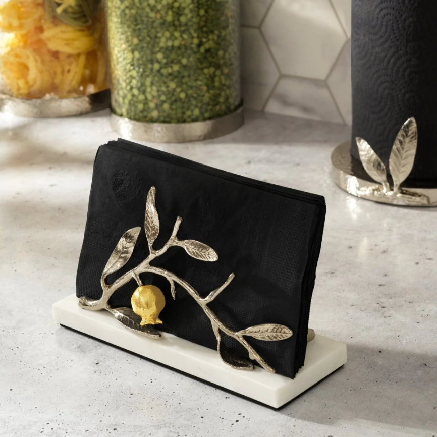Pomegranate Silver & Gold Vertical Napkin Holder