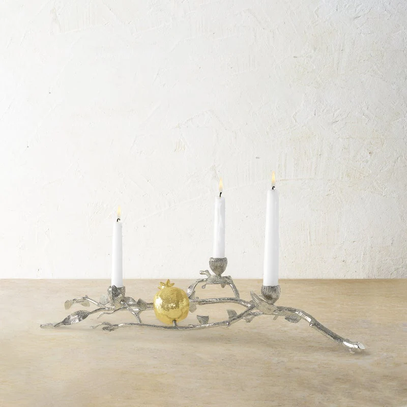 Pomegranate Silver & Gold Low Candleholders