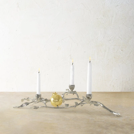Pomegranate Silver & Gold Low Candleholders