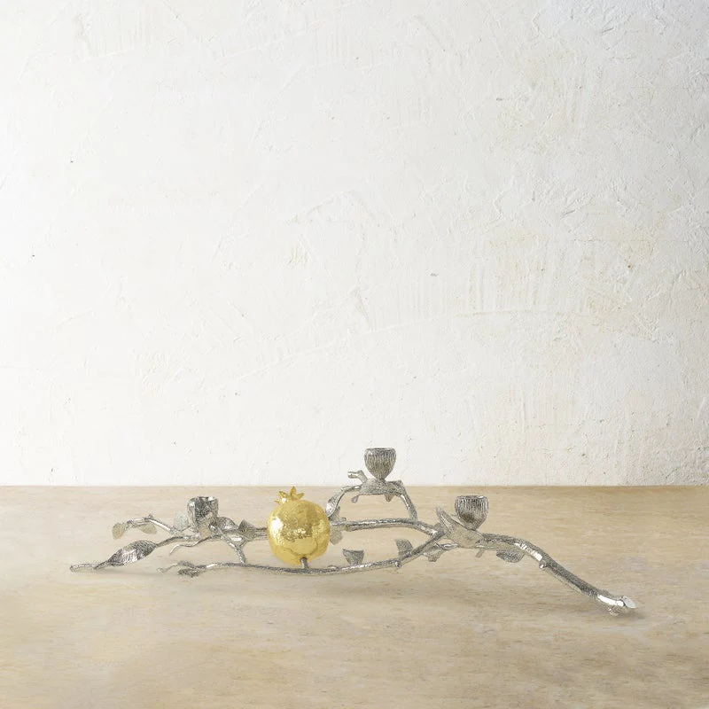 Pomegranate Silver & Gold Low Candleholders