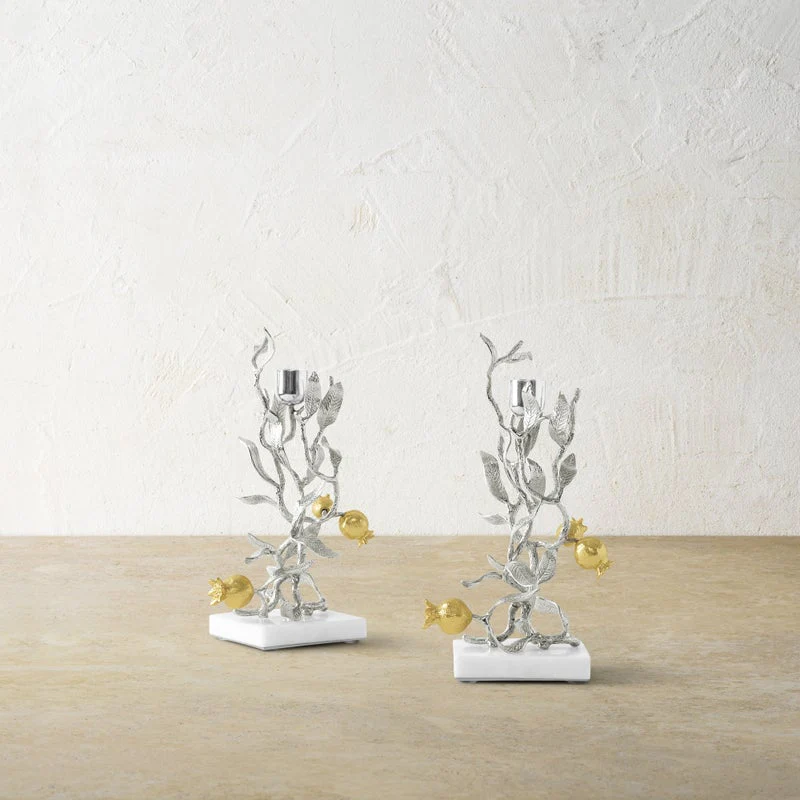 Pomegranate Silver & Gold Candleholders S/2