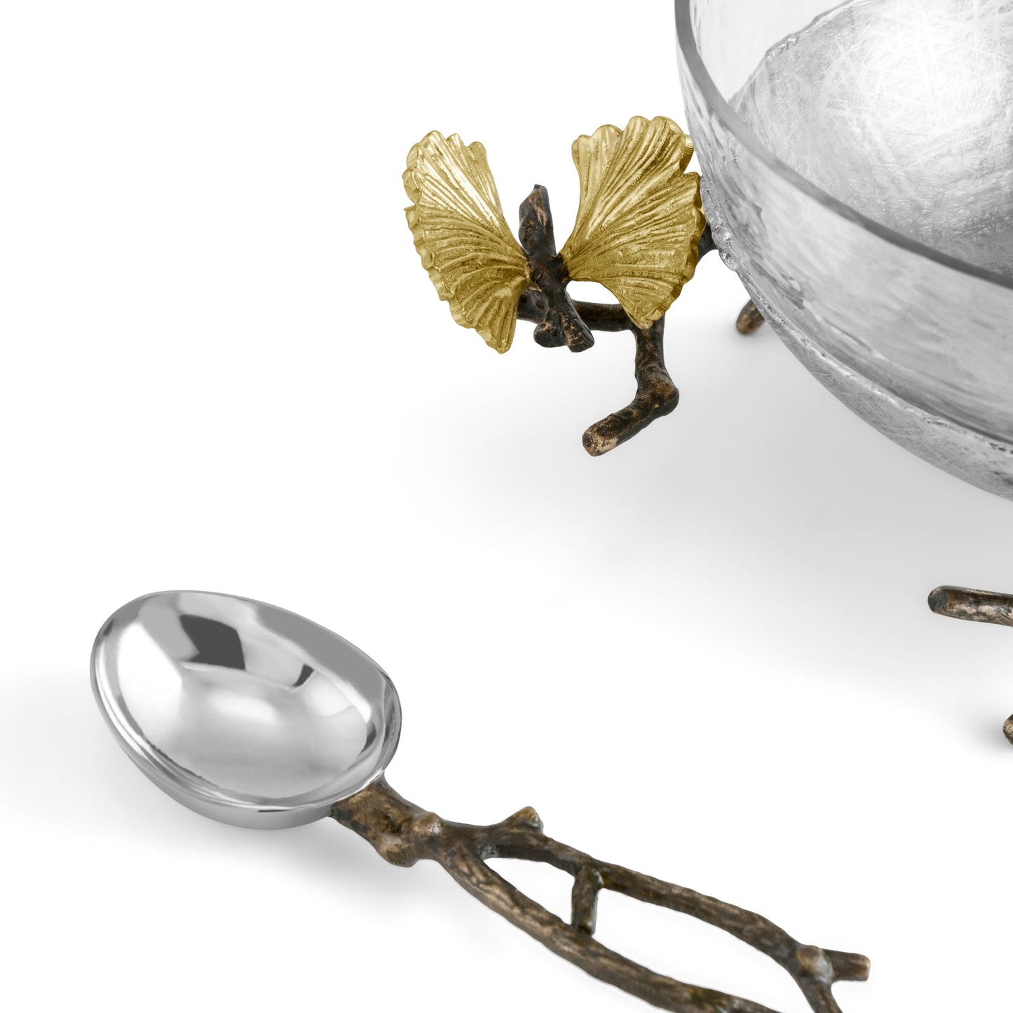 Butterfly Ginkgo Glass Nut Dish w/ Spoon