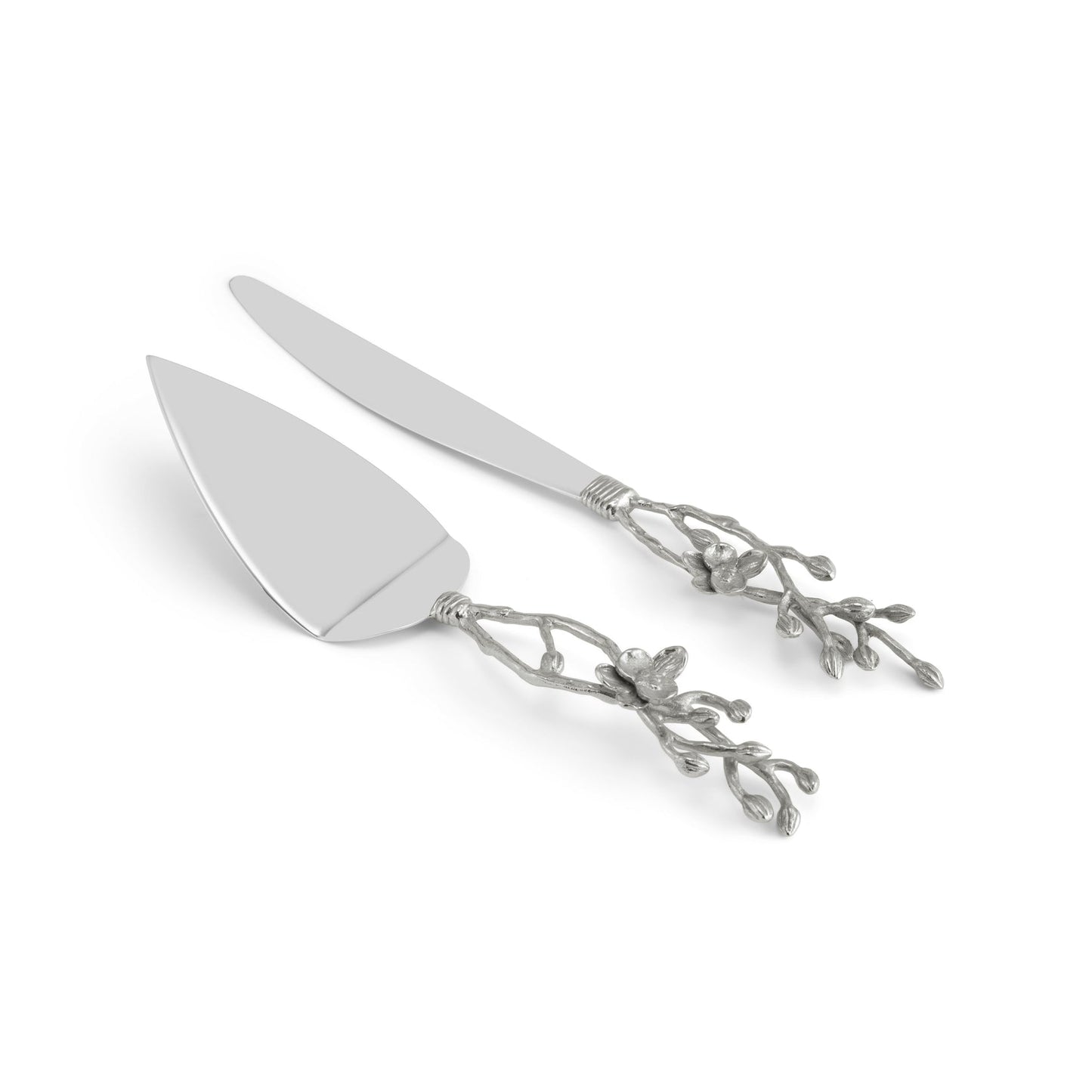 White Orchid Wedding Cake Knife & Server Set