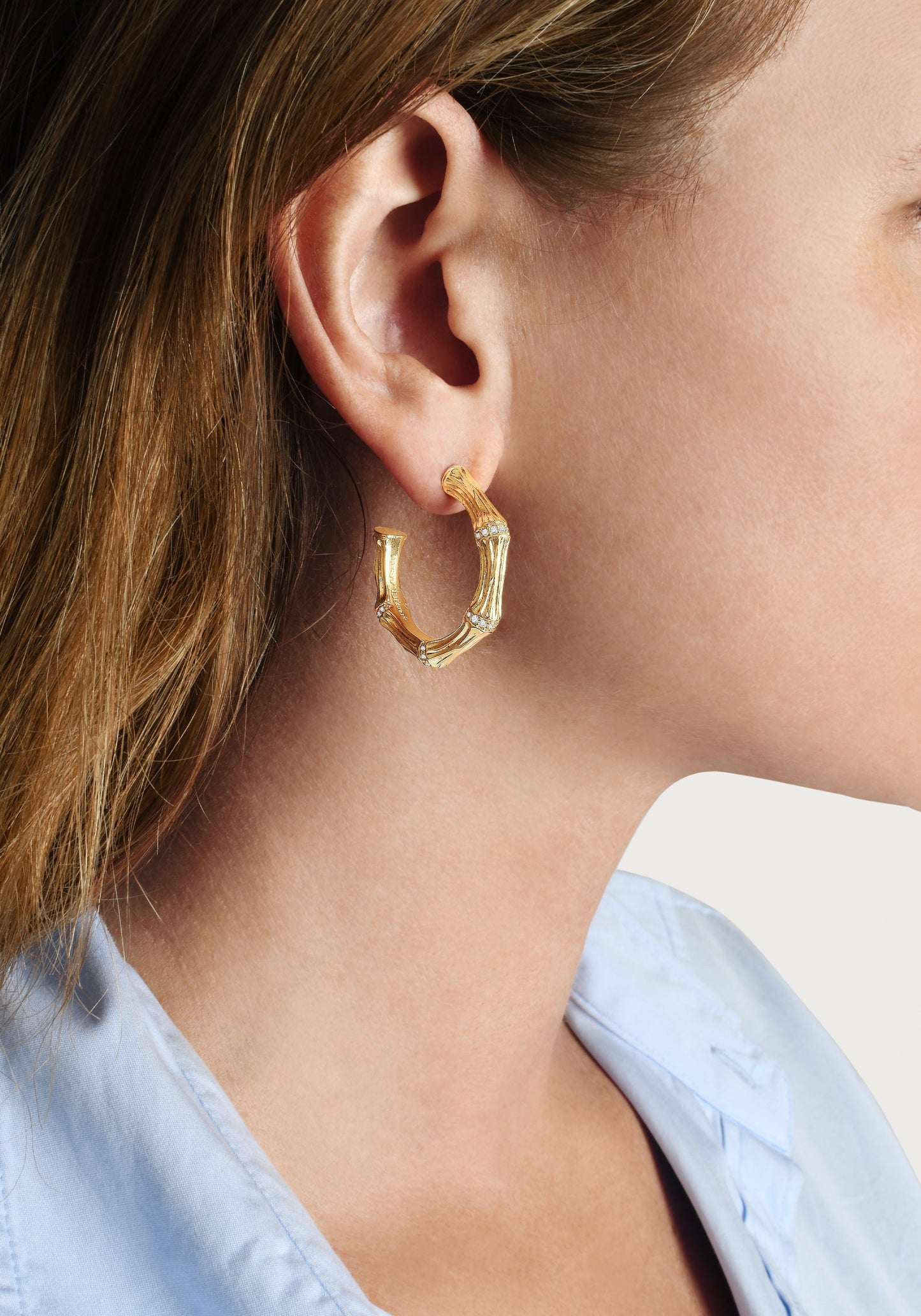 Bamboo Medium Hoop Earrings, Gold