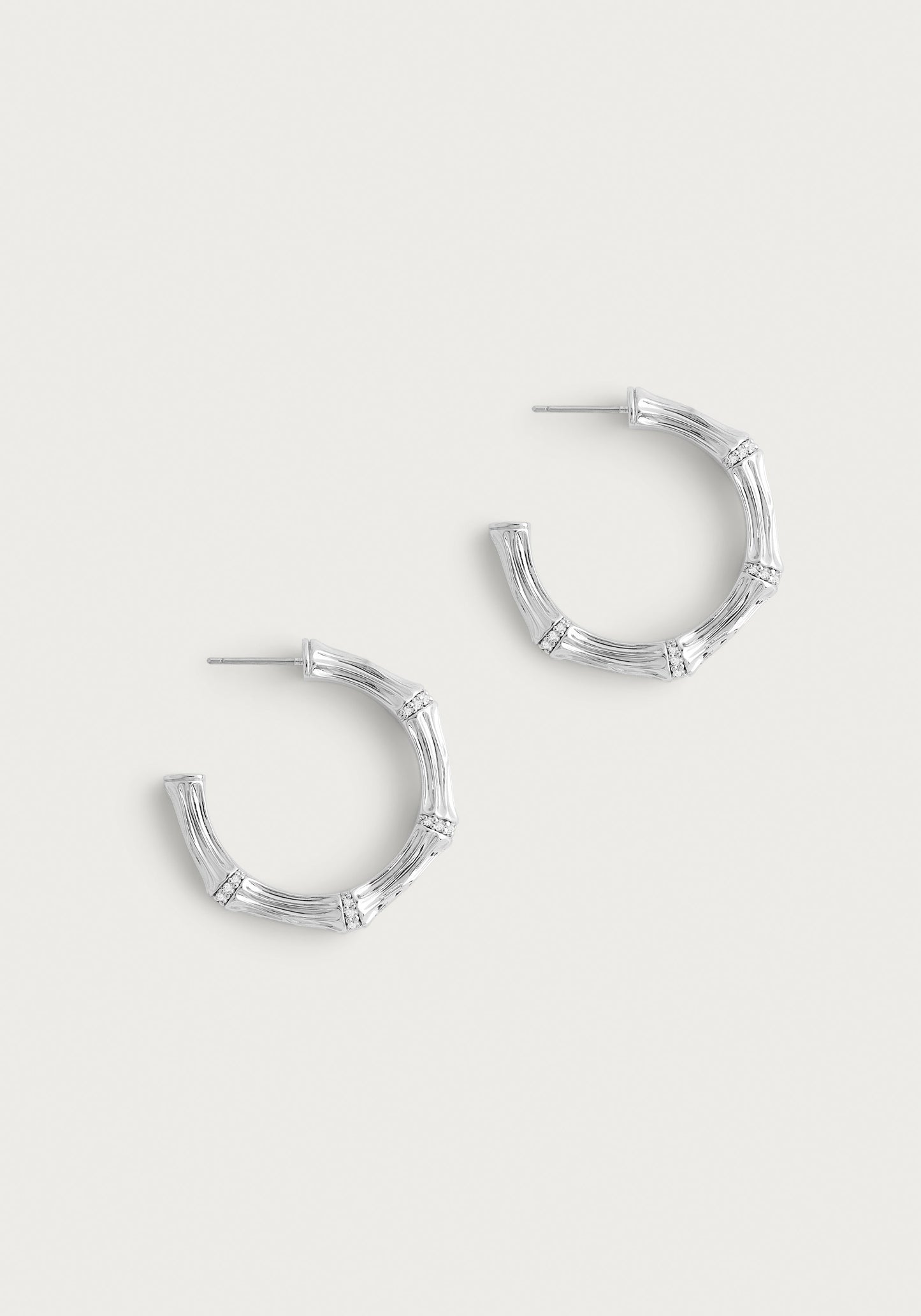 Bamboo Medium Hoop Earrings, Silver