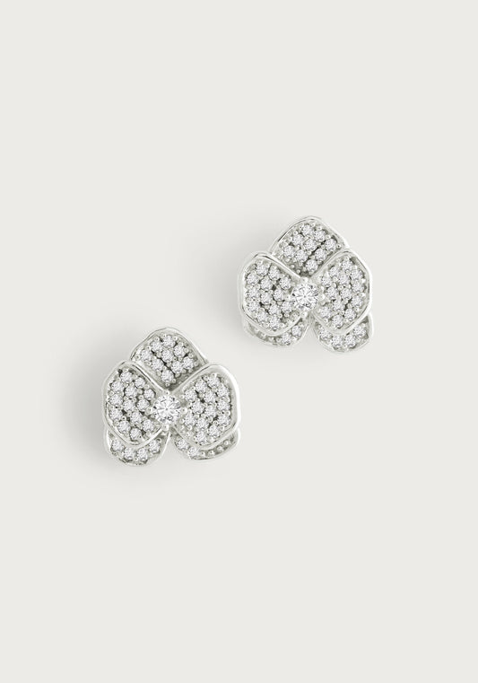 Orchid White Pavé Studs, Silver