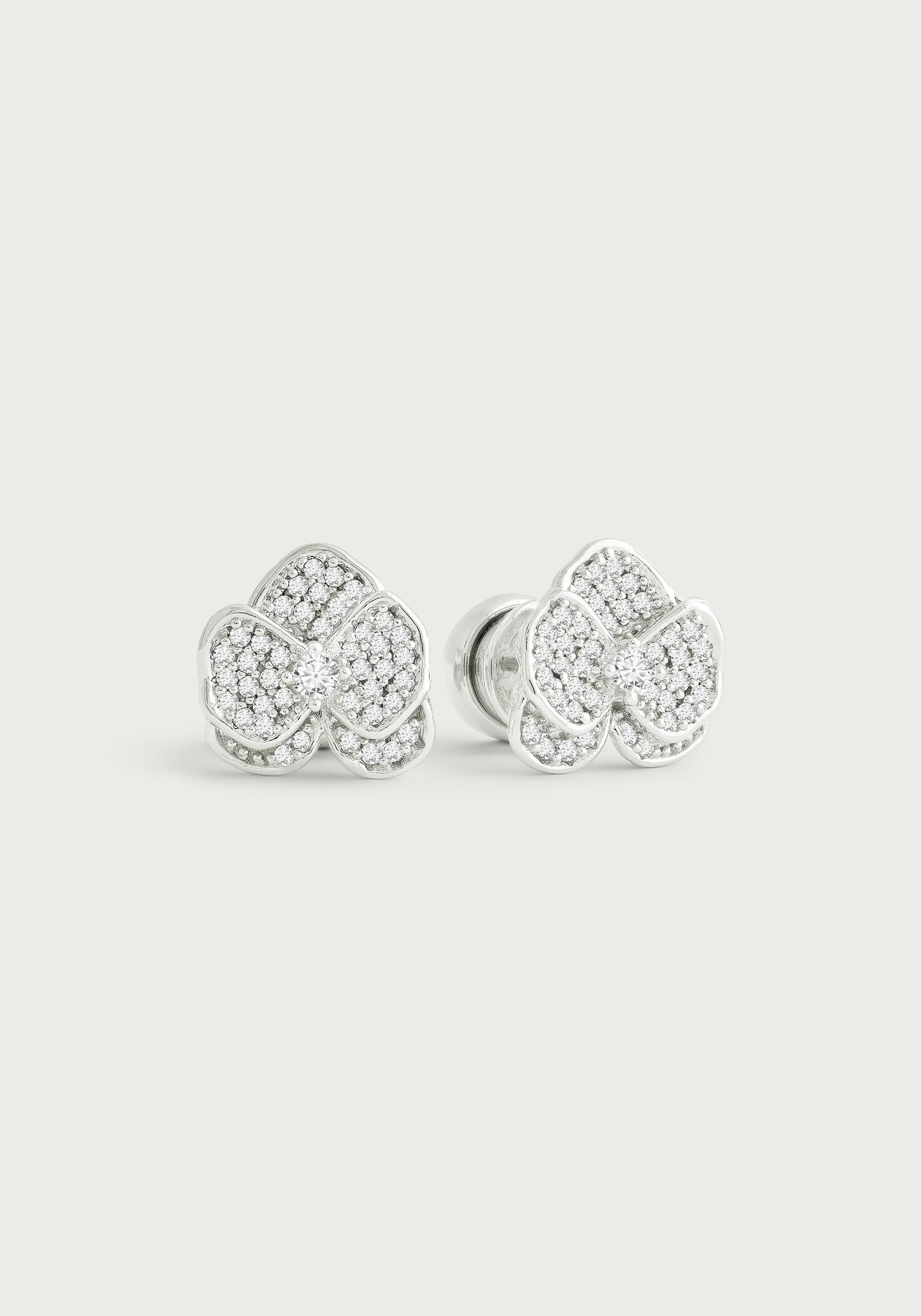 Orchid White Pavé Studs, Silver