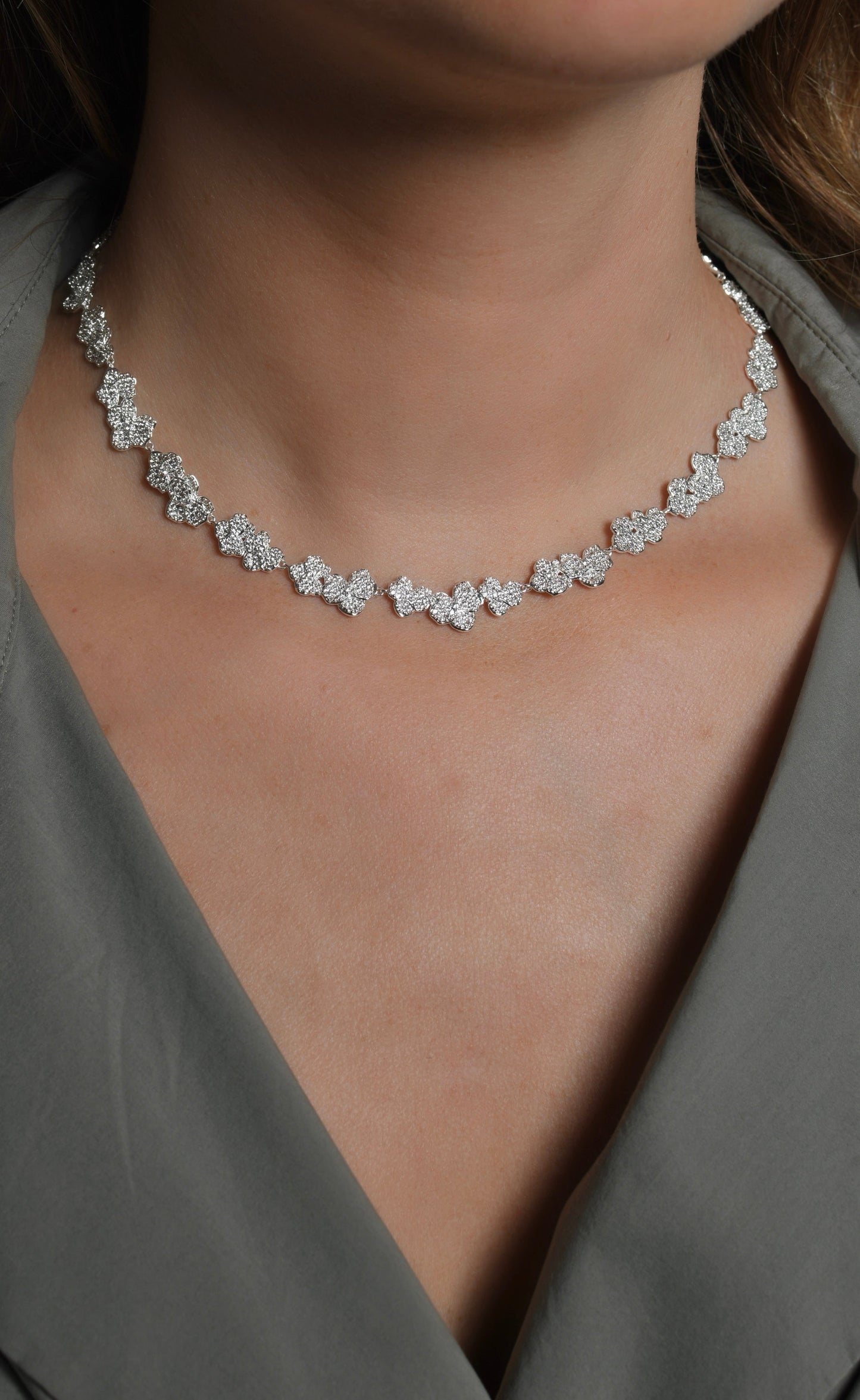 Orchid White Pavé Necklace, Silver
