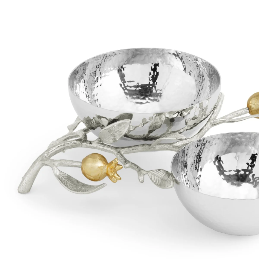 Pomegranate Silver & Gold Double Bowl