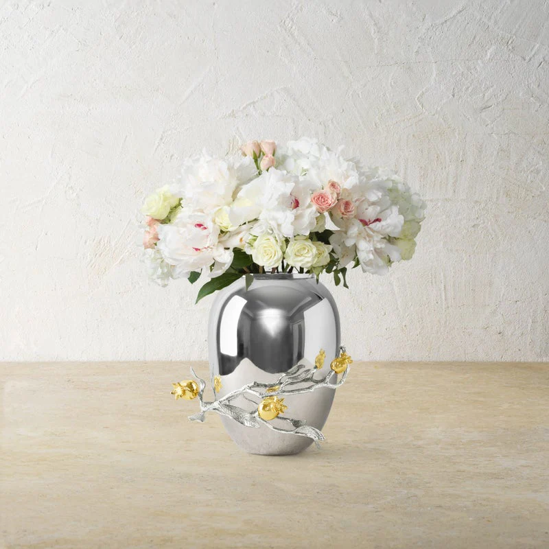 Pomegranate Silver & Gold Vase