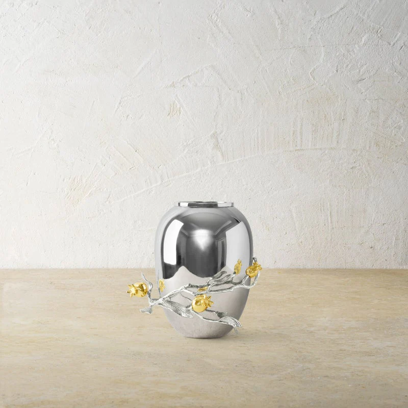 Pomegranate Silver & Gold Vase