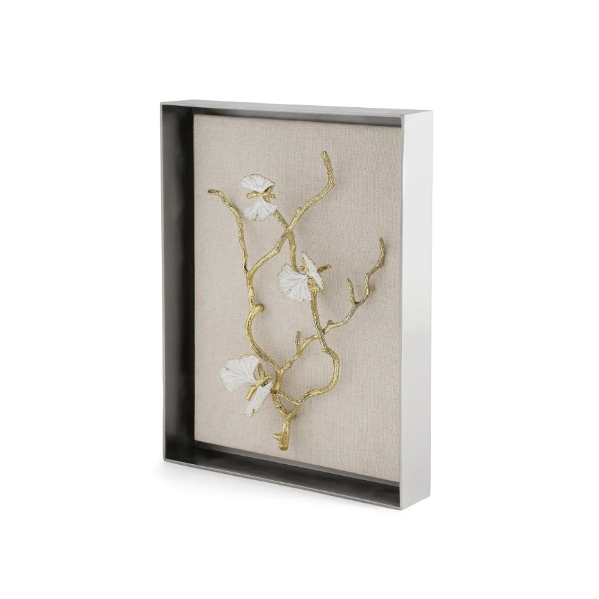 Butterfly Ginkgo Gold Fabric Shadow Box