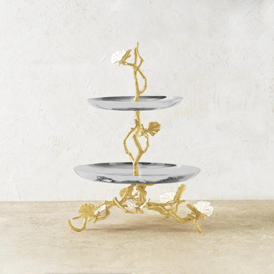 Butterfly Ginkgo Gold Two Tier Etagere