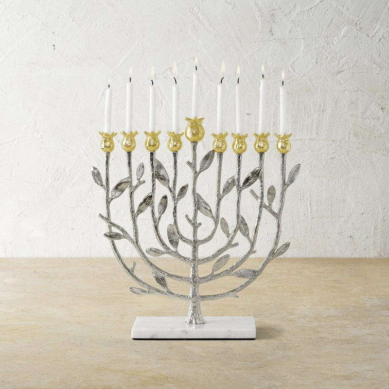 Pomegranate Silver & Gold Menorah