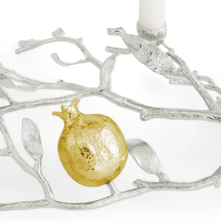 Pomegranate Silver & Gold Low Candleholders