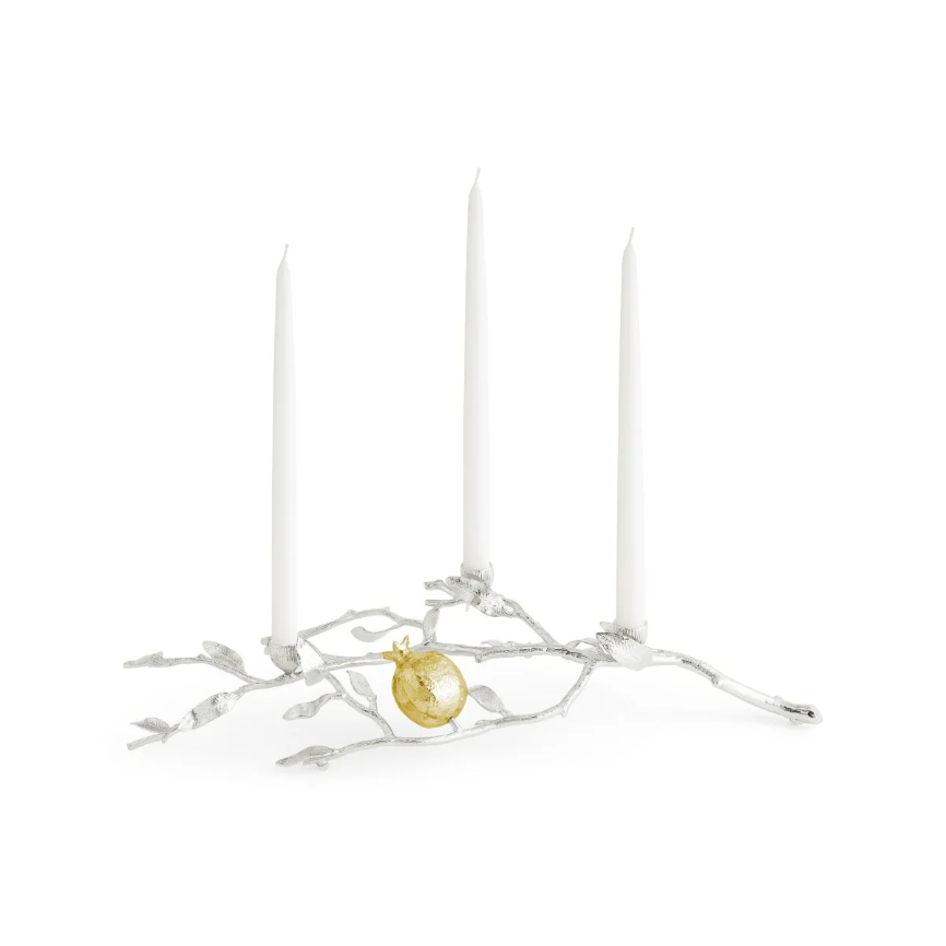 Pomegranate Silver & Gold Low Candleholders