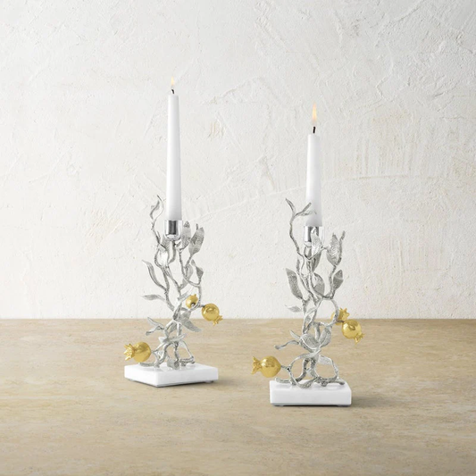 Pomegranate Silver & Gold Candleholders S/2