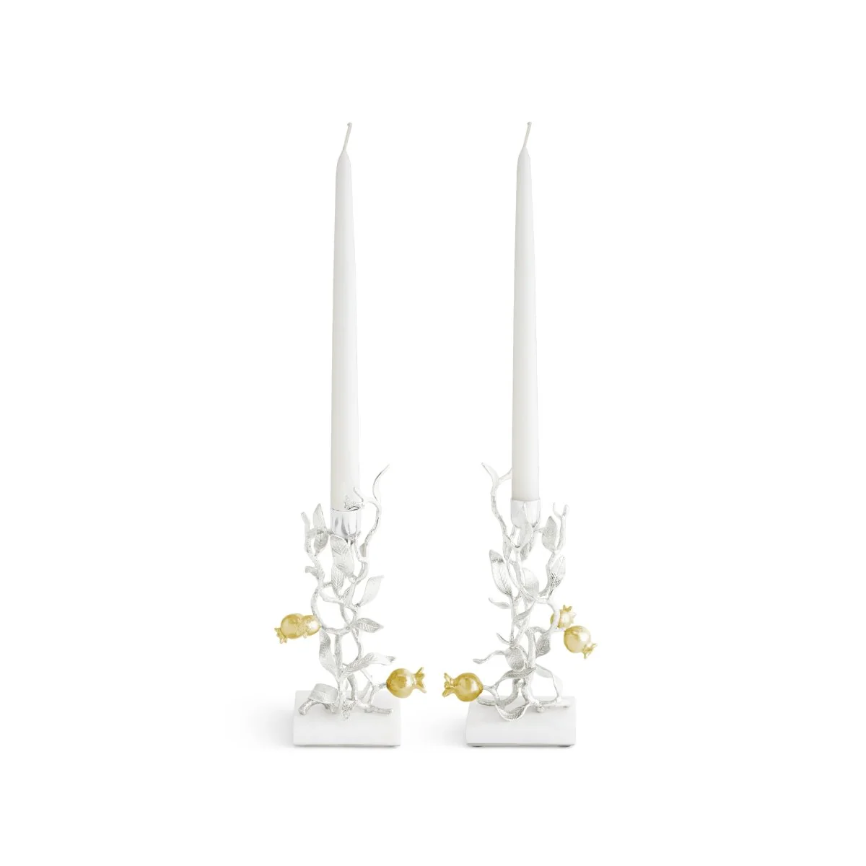 Pomegranate Silver & Gold Candleholders S/2