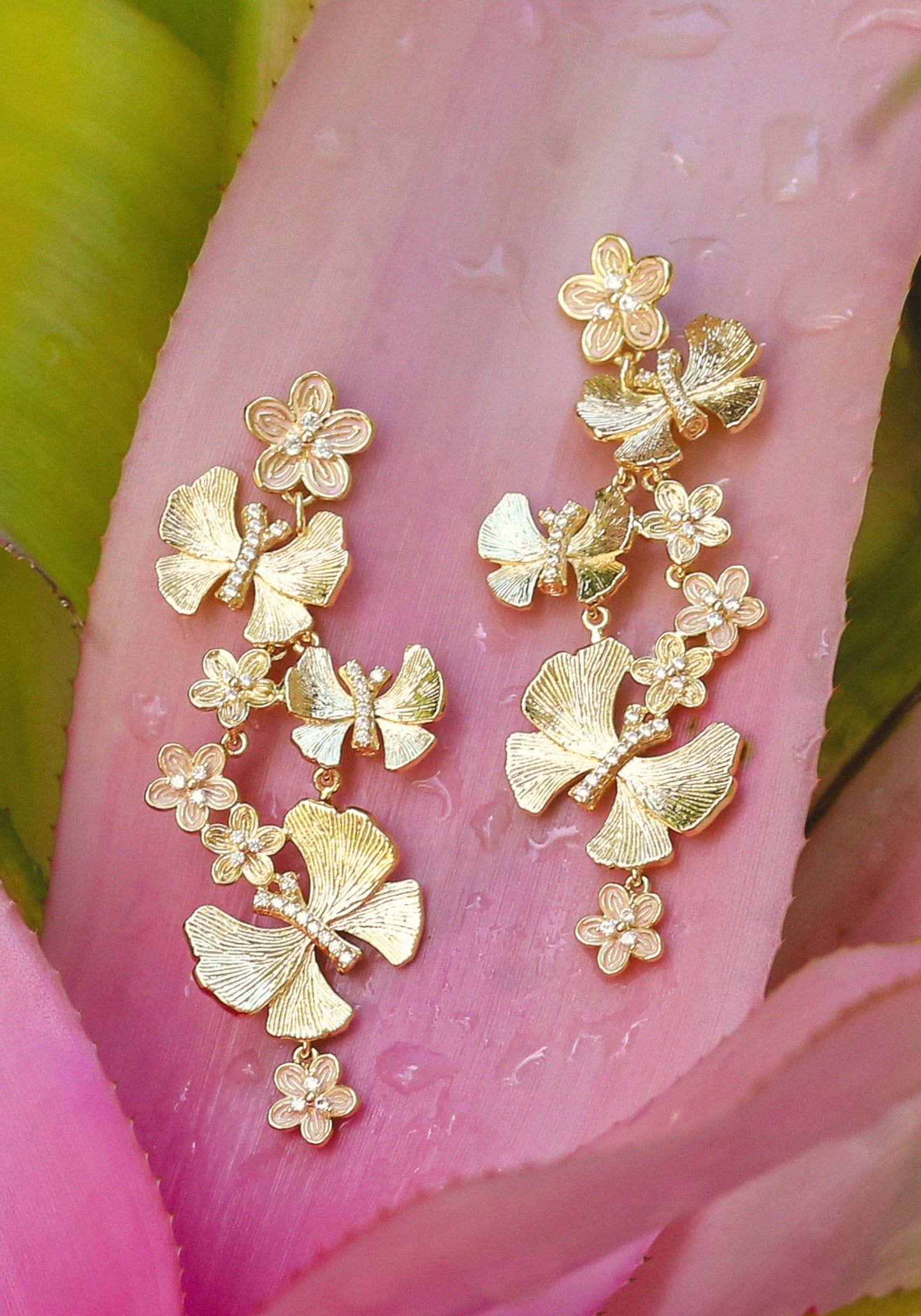 Butterfly With Flowers Dangle Earrings