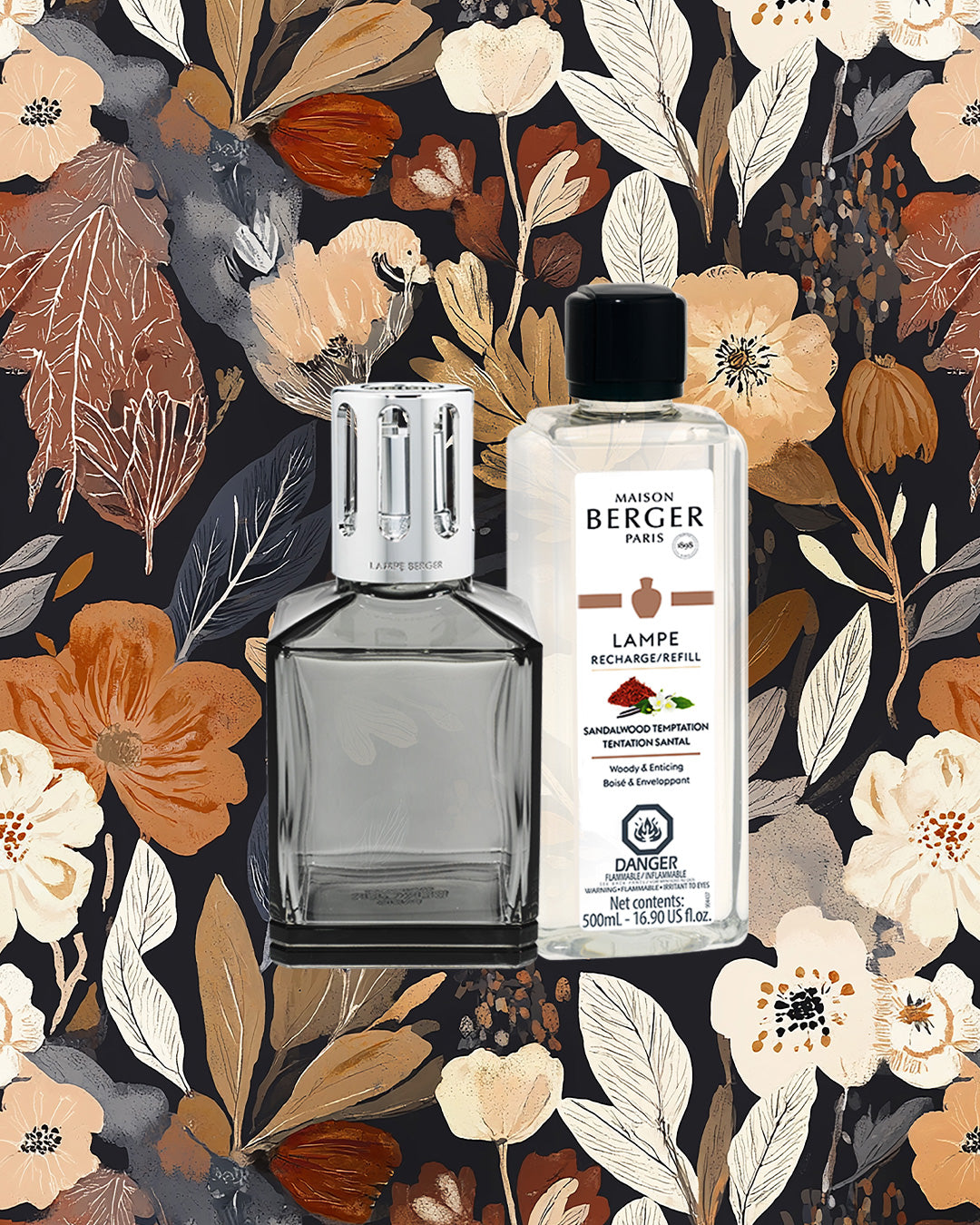 Santal & Smoke - Grey Carrée Fragrance Lamp Gift Set with Full-sized Sandalwood Temptation