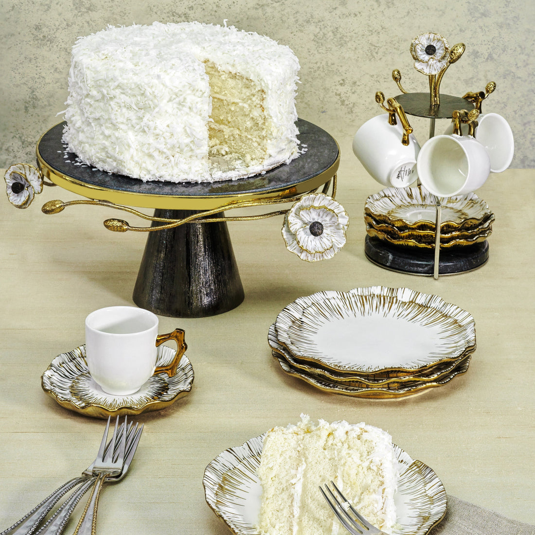 Anemone Demitasse Set - Set w/ Stand