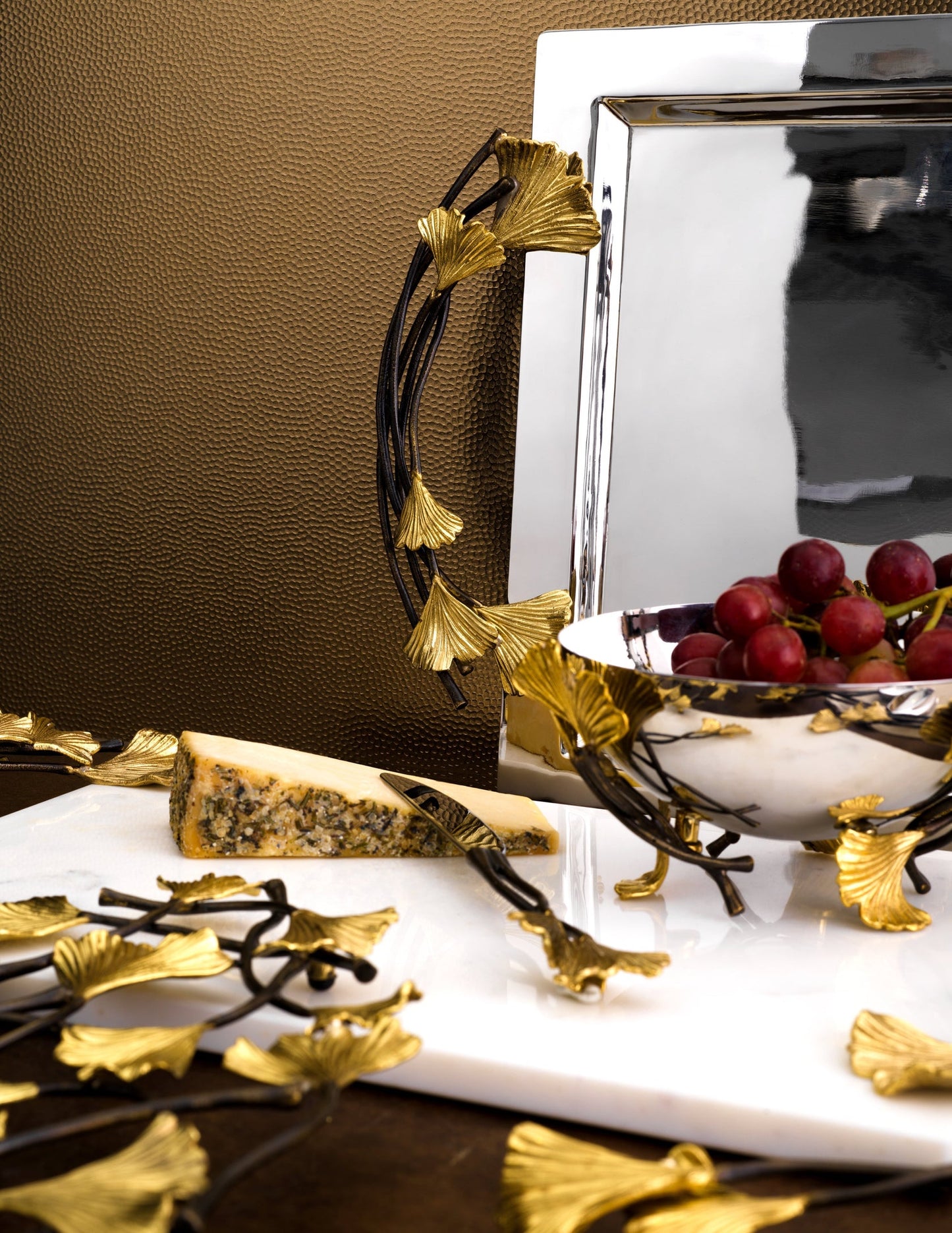 Golden Ginkgo Large Cheese Board w/ Knife