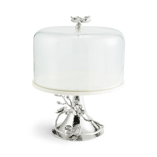 White Orchid Cake Stand w/ Dome